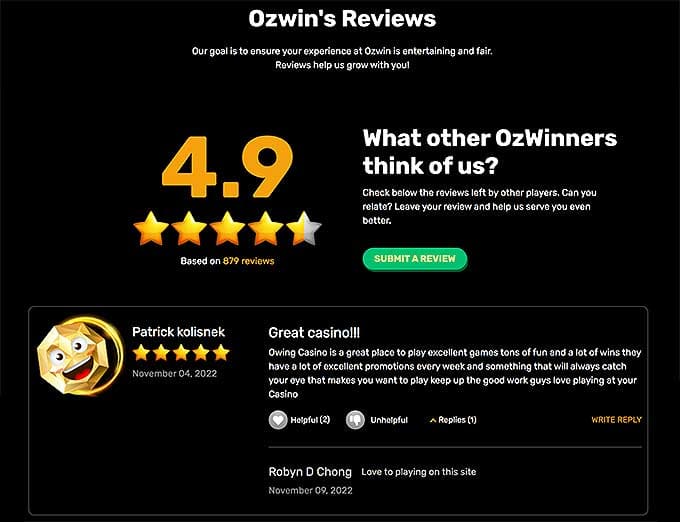 Reviews of the mobile version of Ozwin Casino's online Aussie lobby 
